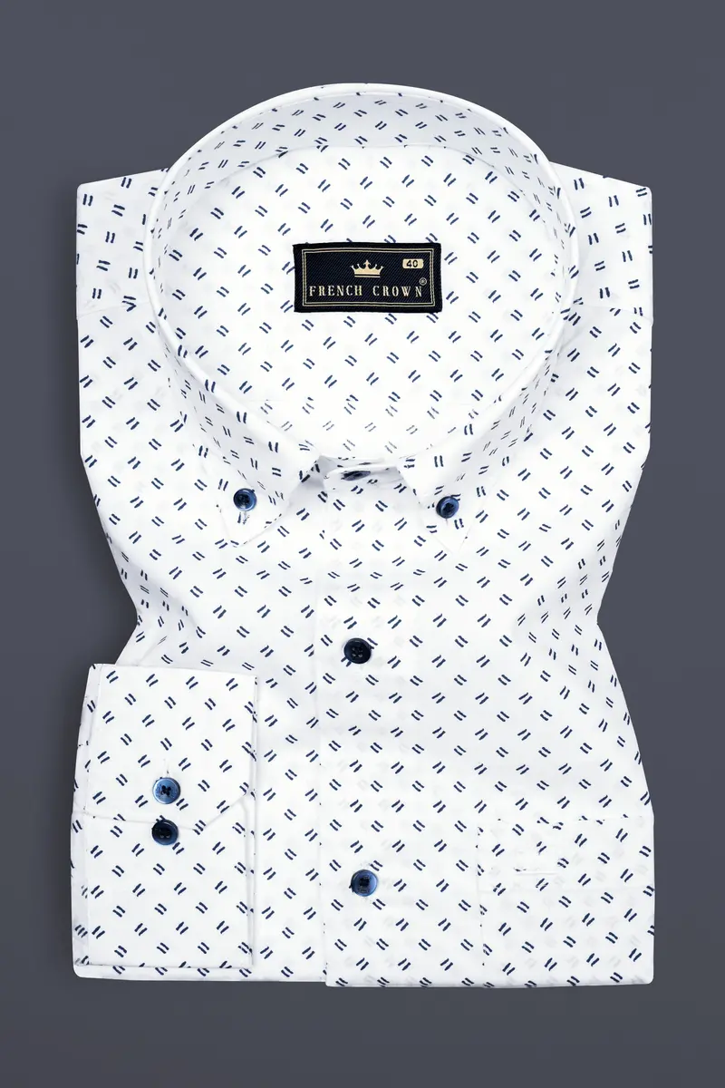 Bright White And Blue Printed Super Soft Premium Cotton Shirt 3