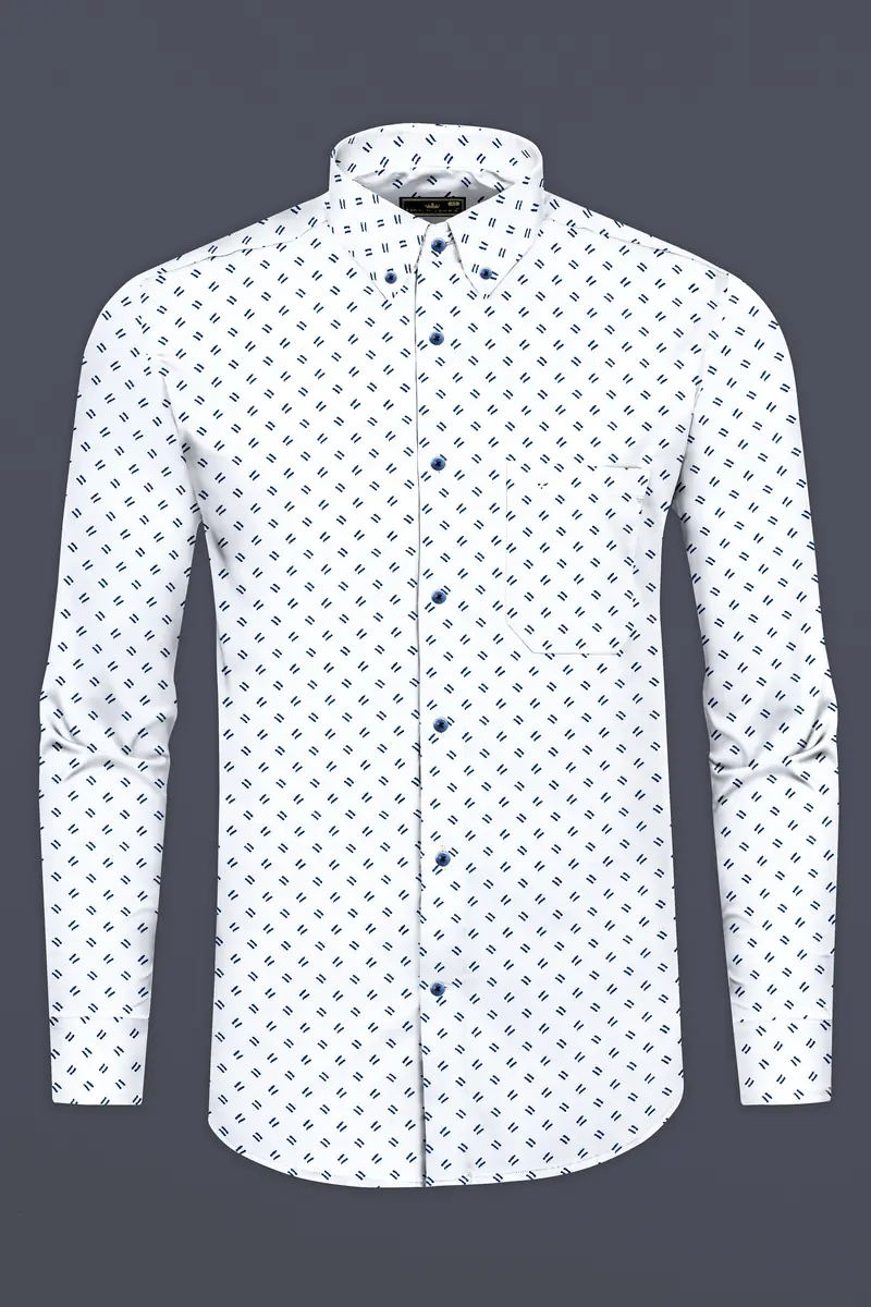 Bright White And Blue Printed Super Soft Premium Cotton Shirt 4