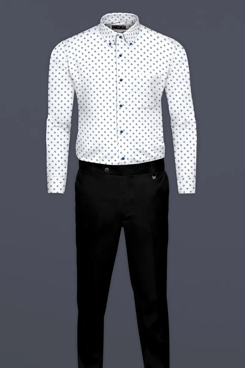 Bright White And Blue Printed Super Soft Premium Cotton Shirt 6