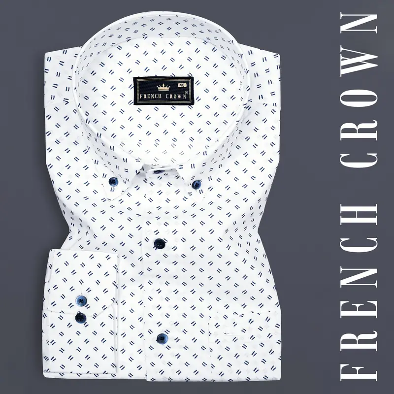 Bright White And Blue Printed Super Soft Premium Cotton Shirt 7