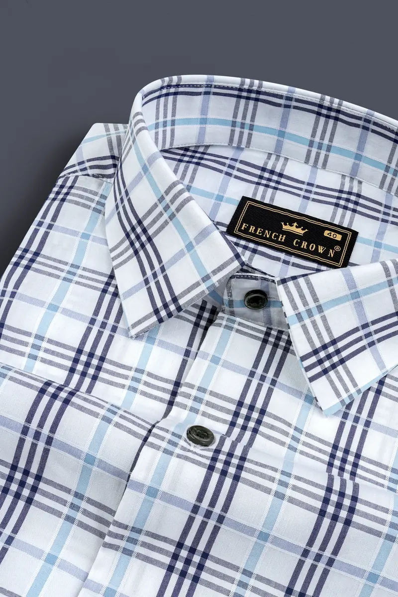 Bright White And Blue Windowpane Dobby Shirt 1