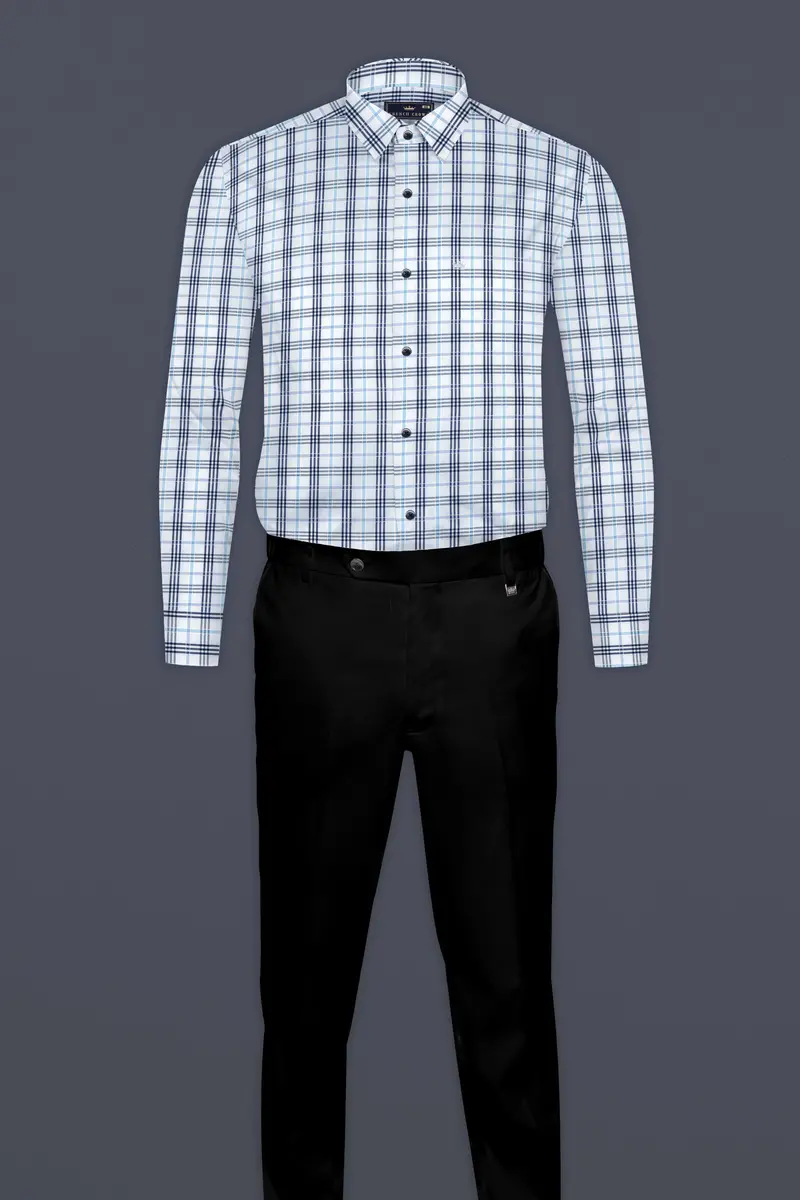 Bright White And Blue Windowpane Dobby Shirt 6