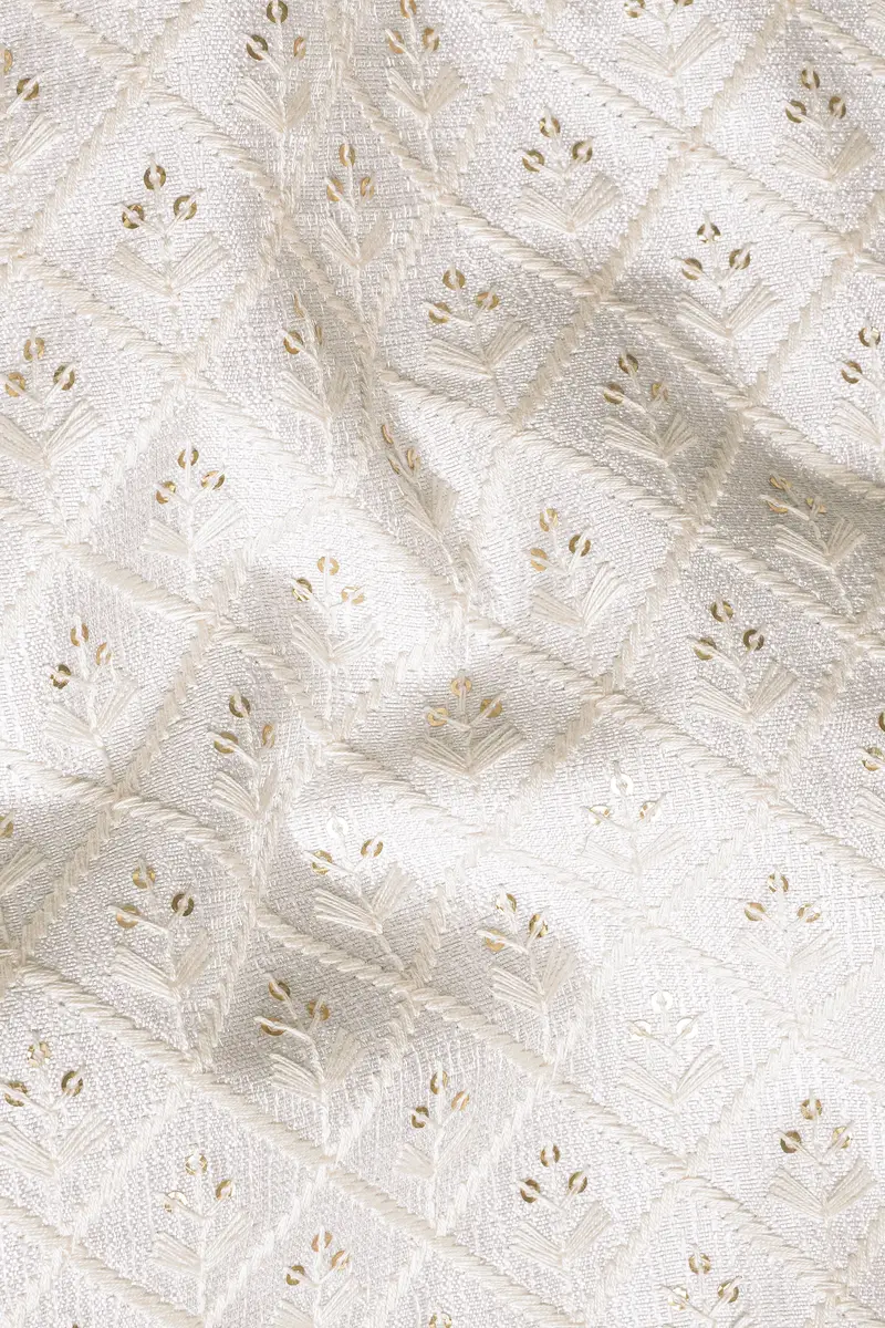 Bright White And Bone Beige Geometric Thread And Sequin Embroidered Tuxedo Blazer 3