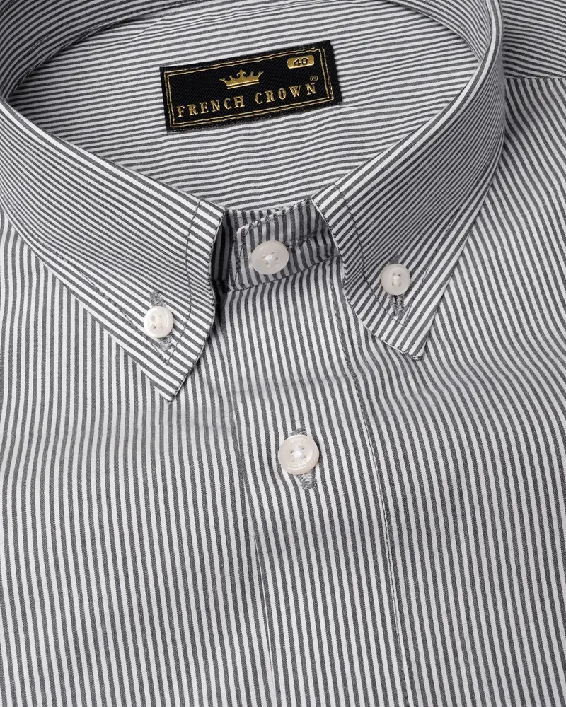 Bright White And Boulder Gray Striped Premium Cotton Shirt 1