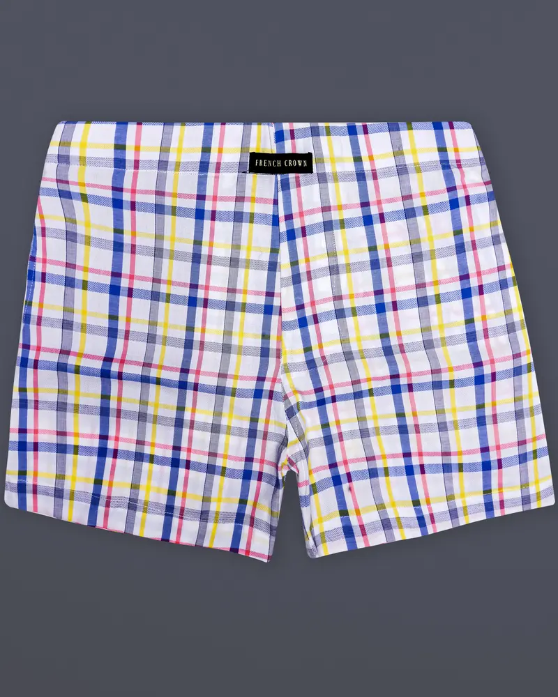 Bright White And Brink Pink Plaid Dobby Textured Premium Giza Cotton Boxer 1