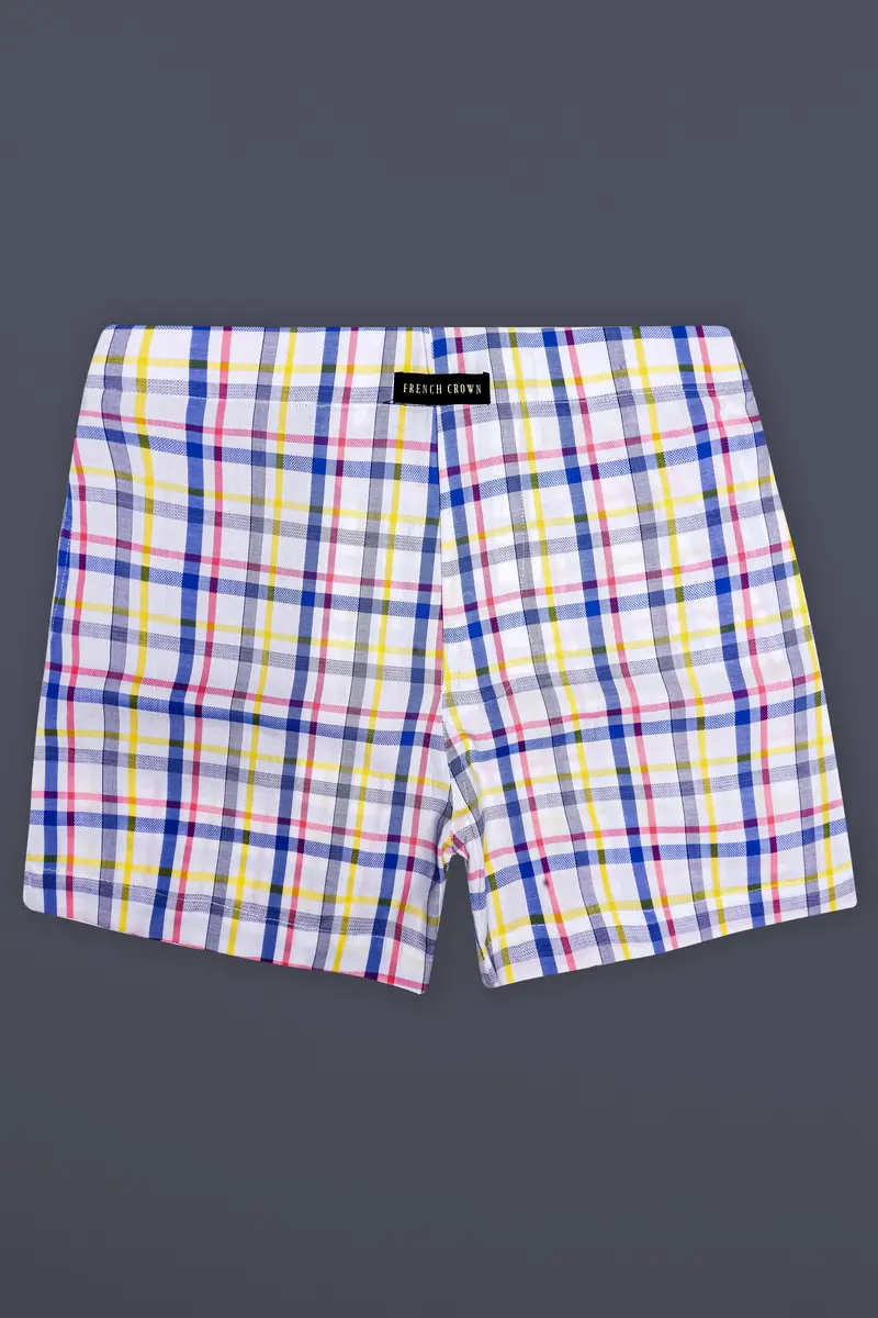 Bright White And Brink Pink Plaid Dobby Textured Premium Giza Cotton Boxer 2