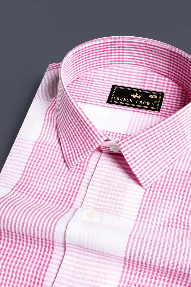 Bright White And Cadillac Pink Gingham Checkered Premium Cotton Shirt 1