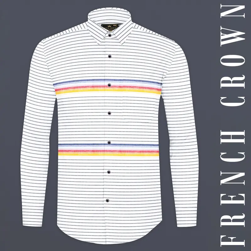 Bright White And Cadmium Red Multicolour Striped Premium Cotton Shirt 1