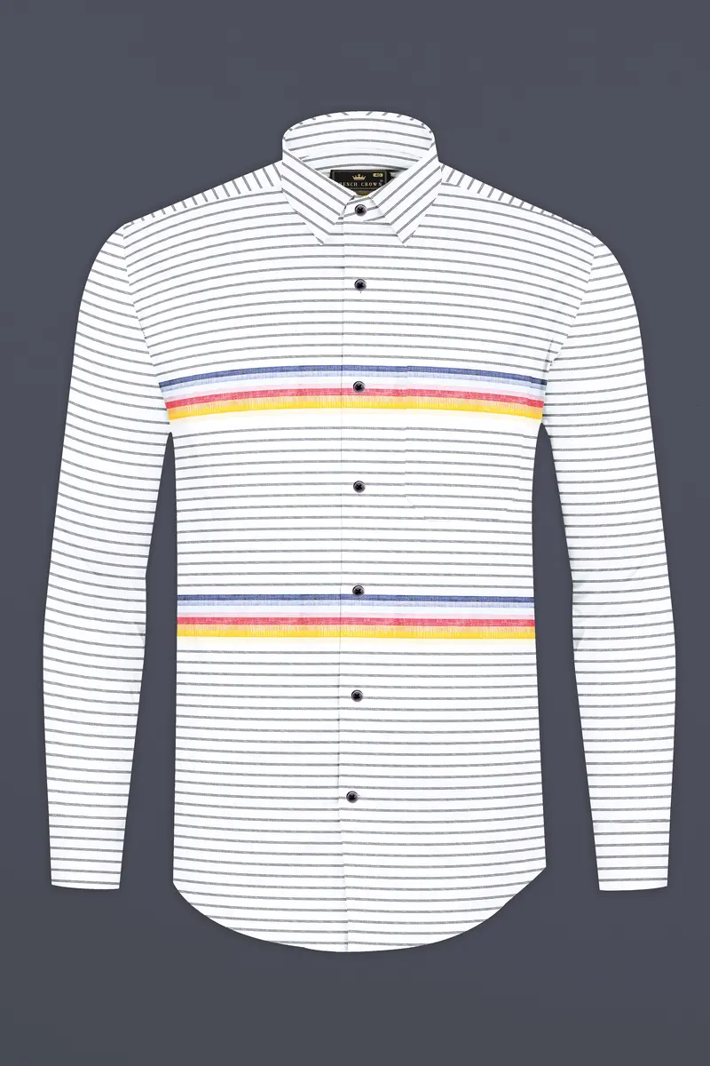 Bright White And Cadmium Red Multicolour Striped Premium Cotton Shirt 2