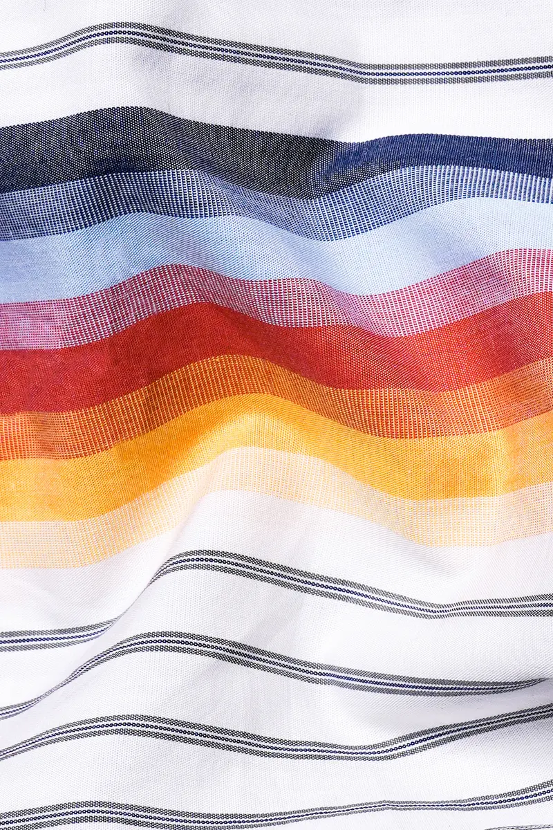 Bright White And Cadmium Red Multicolour Striped Premium Cotton Shirt 3