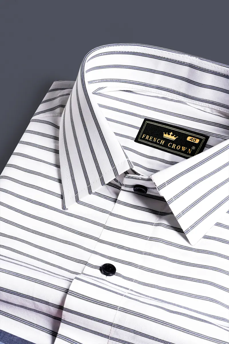 Bright White And Cadmium Red Multicolour Striped Premium Cotton Shirt 4