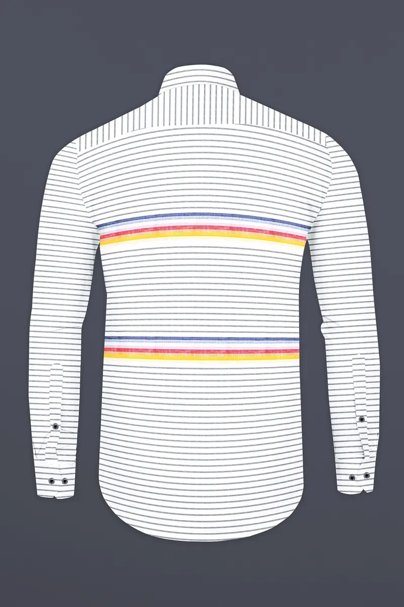 Bright White And Cadmium Red Multicolour Striped Premium Cotton Shirt 6