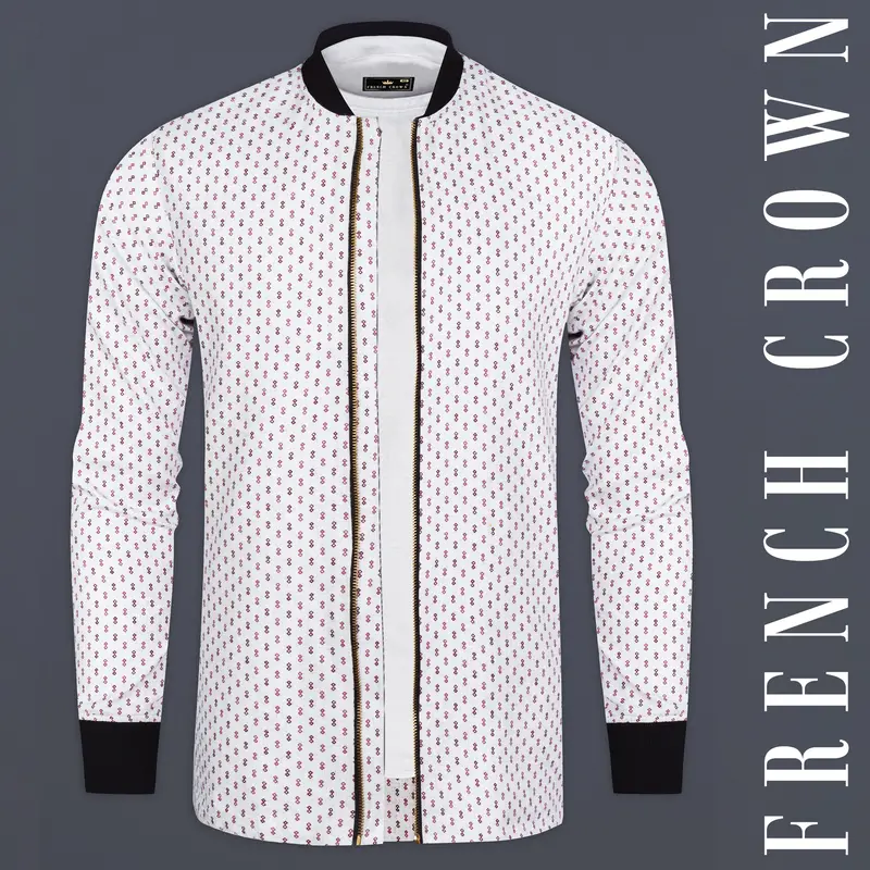 Bright White And Camelot Purple Flannel Printed Premium Cotton Bomber Jacket 1