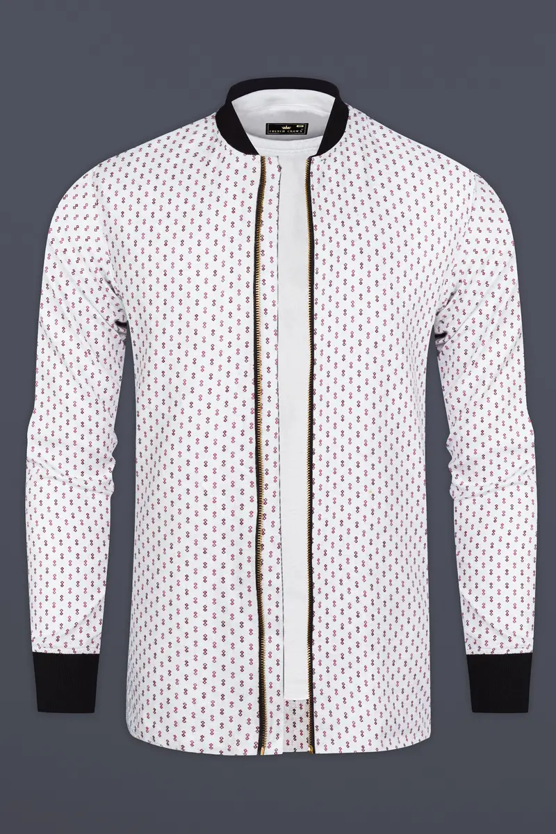 Bright White And Camelot Purple Flannel Printed Premium Cotton Bomber Jacket 2