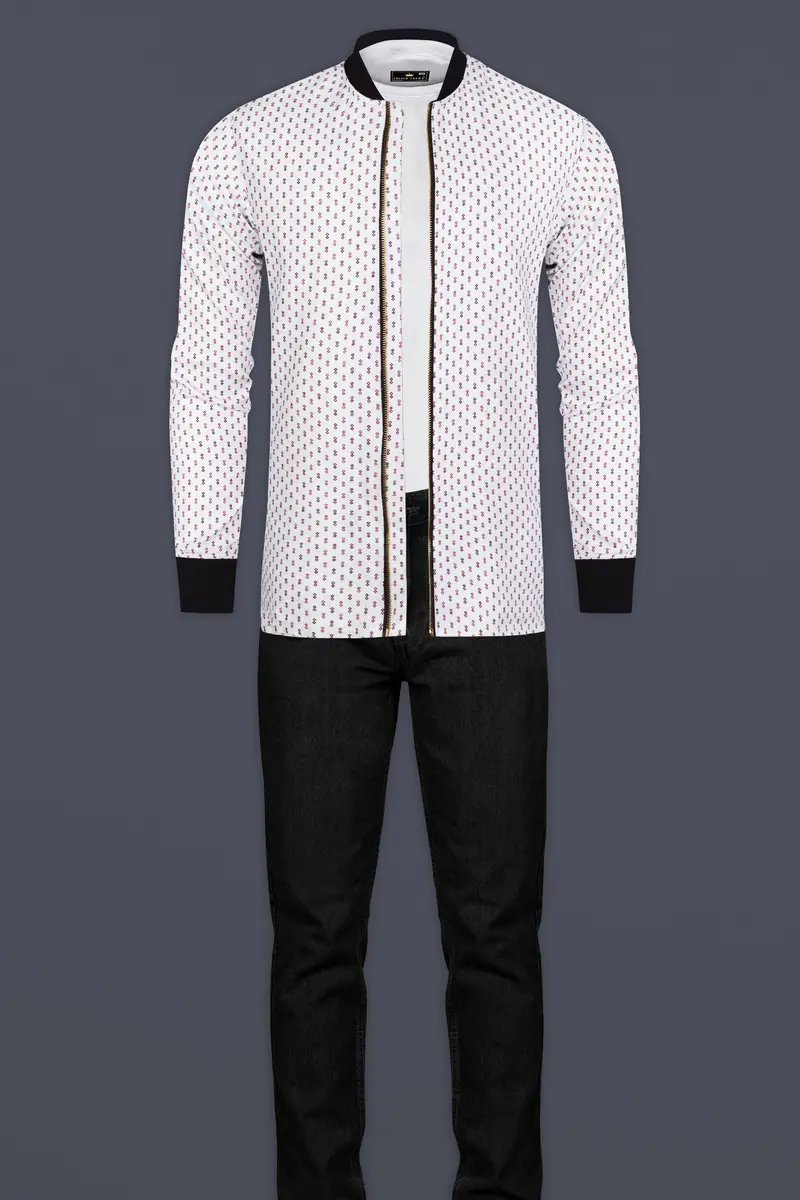 Bright White And Camelot Purple Flannel Printed Premium Cotton Bomber Jacket 7