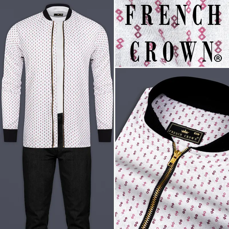 Bright White And Camelot Purple Flannel Printed Premium Cotton Bomber Jacket 9