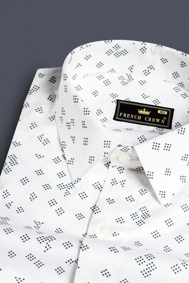 Bright White And Casal Green Dobby Textured Premium Giza Cotton Shirt 1
