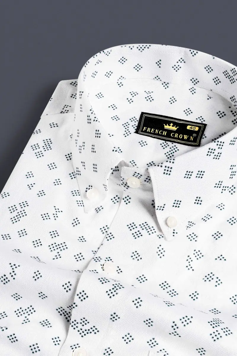 Bright White And Casal Green Dobby Textured Premium Giza Cotton Shirt 1