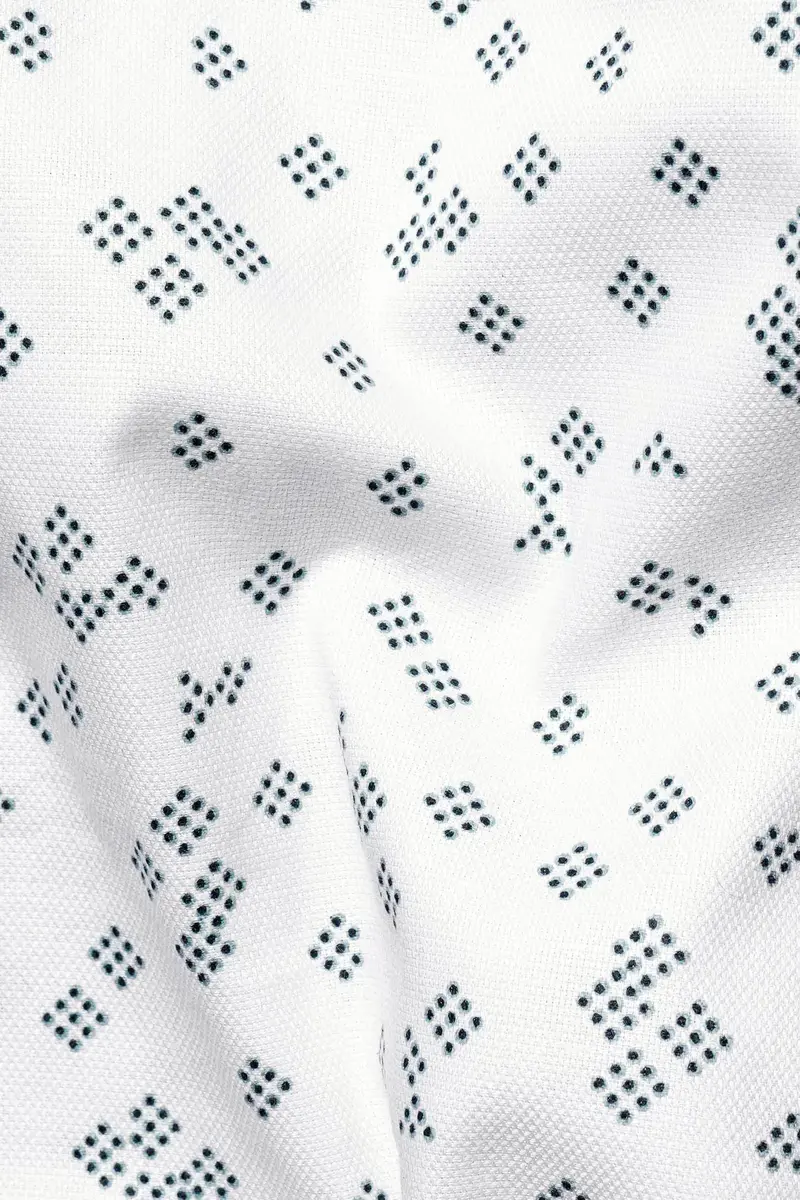 Bright White And Casal Green Dobby Textured Premium Giza Cotton Shirt 2