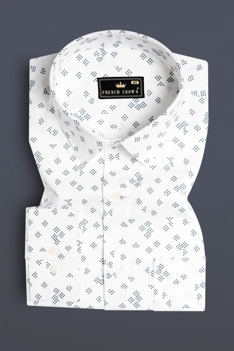 Bright White And Casal Green Dobby Textured Premium Giza Cotton Shirt 3