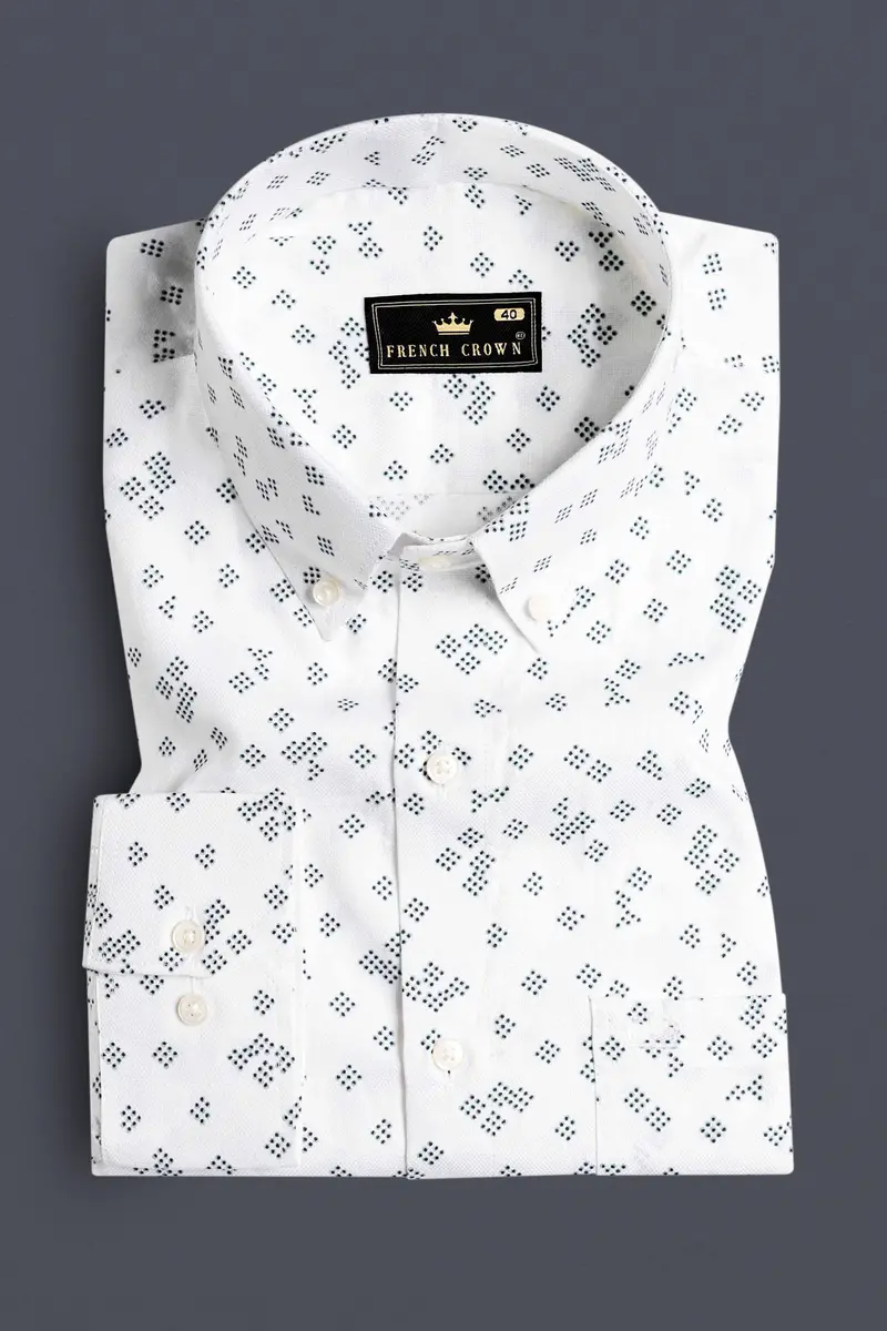 Bright White And Casal Green Dobby Textured Premium Giza Cotton Shirt 3