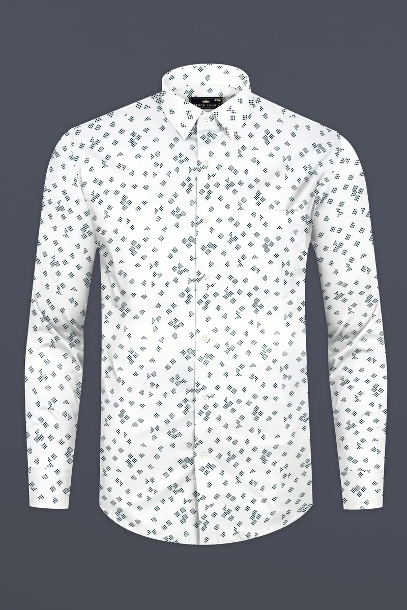 Bright White And Casal Green Dobby Textured Premium Giza Cotton Shirt 4