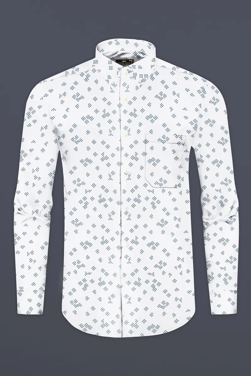 Bright White And Casal Green Dobby Textured Premium Giza Cotton Shirt 4