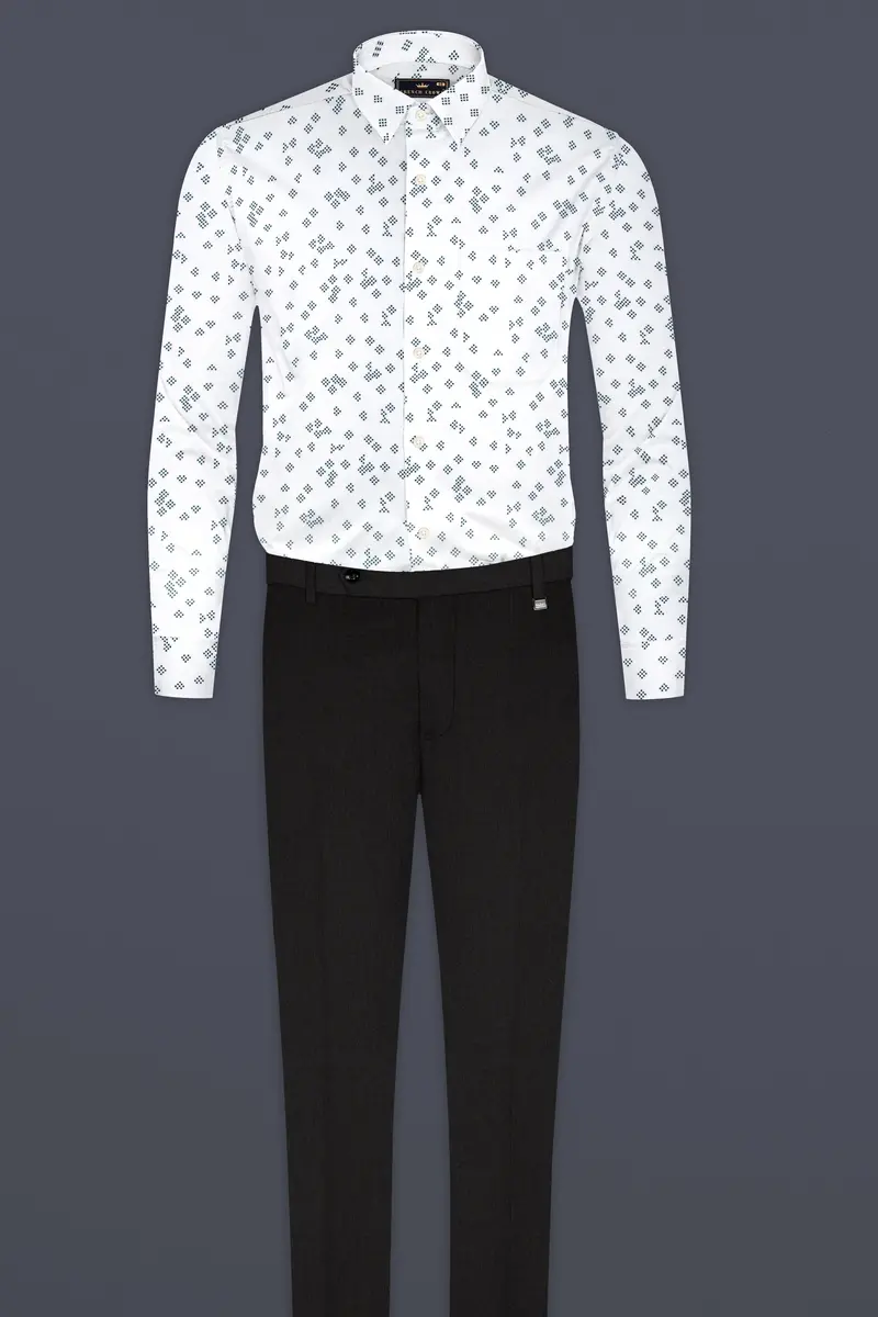 Bright White And Casal Green Dobby Textured Premium Giza Cotton Shirt 6