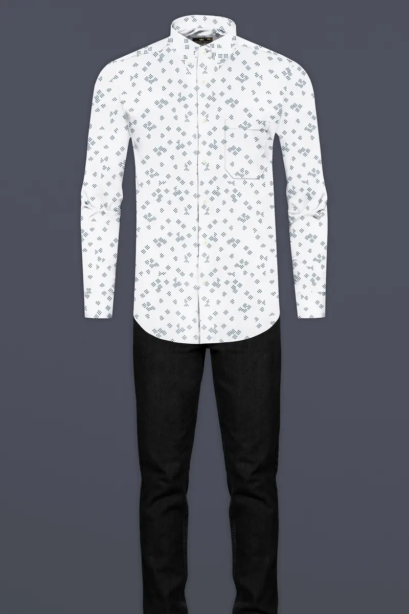 Bright White And Casal Green Dobby Textured Premium Giza Cotton Shirt 6