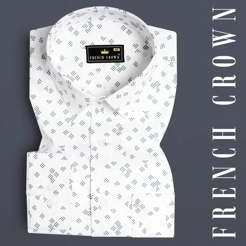 Bright White And Casal Green Dobby Textured Premium Giza Cotton Shirt 7