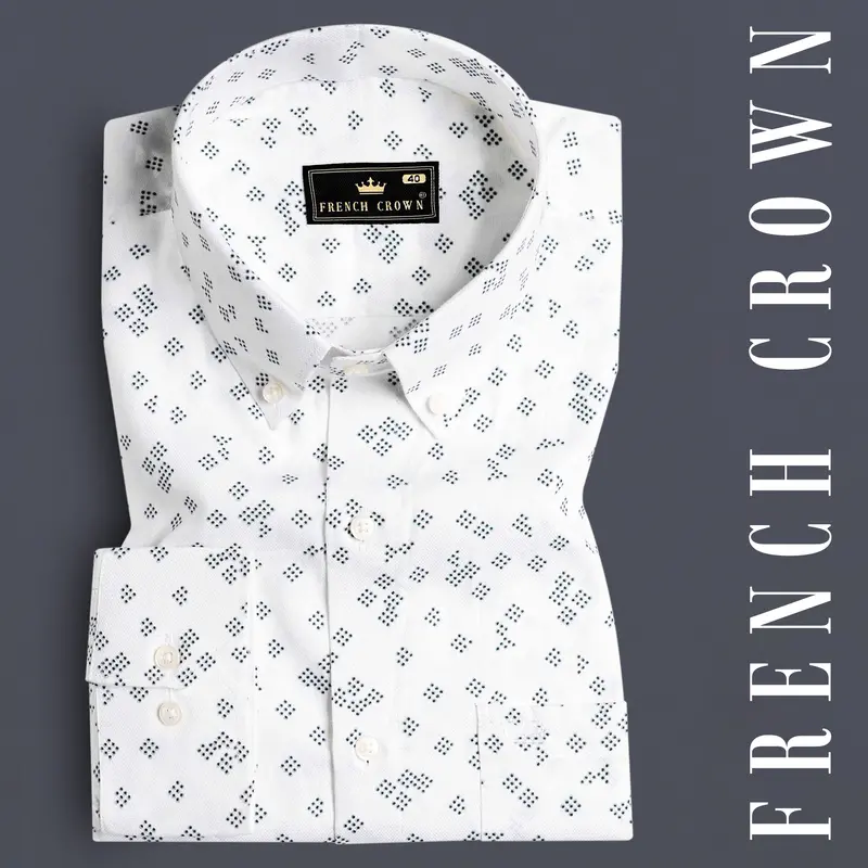 Bright White And Casal Green Dobby Textured Premium Giza Cotton Shirt 7