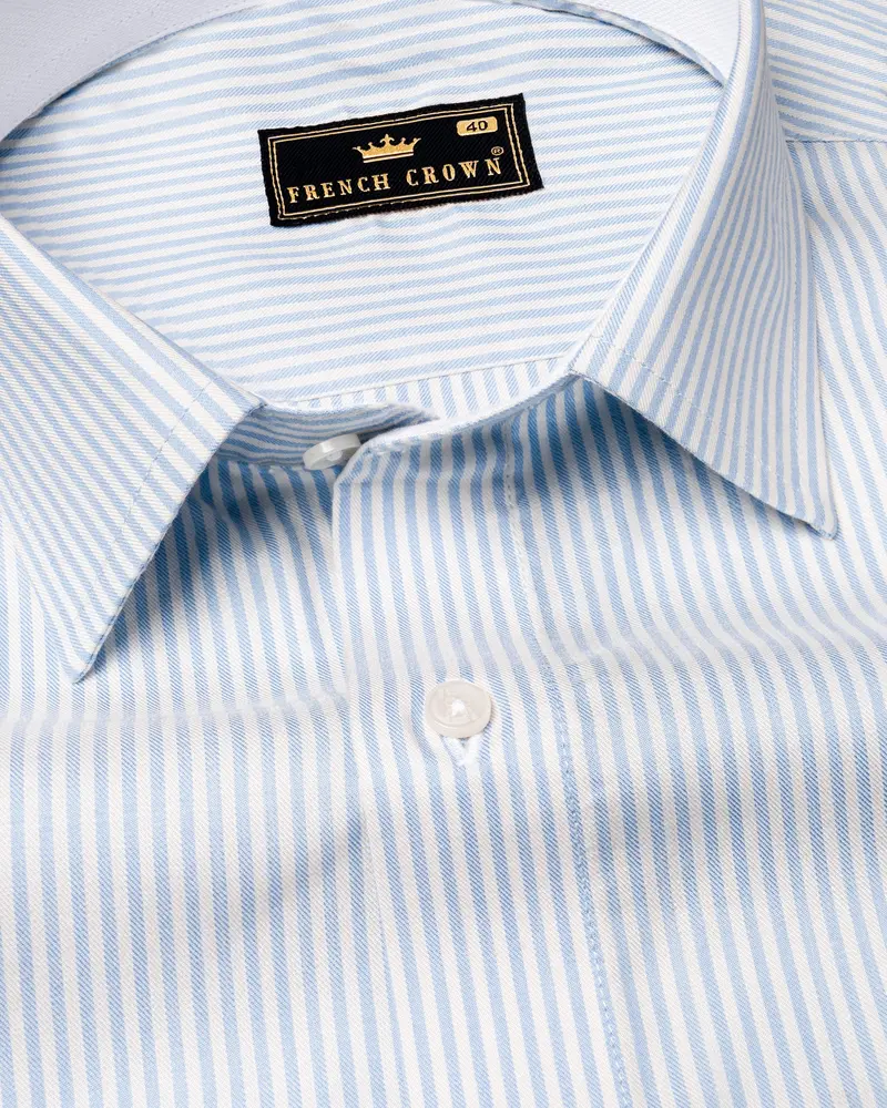 Bright White And Casper Blue Twill Striped Premium Cotton Shirt 1