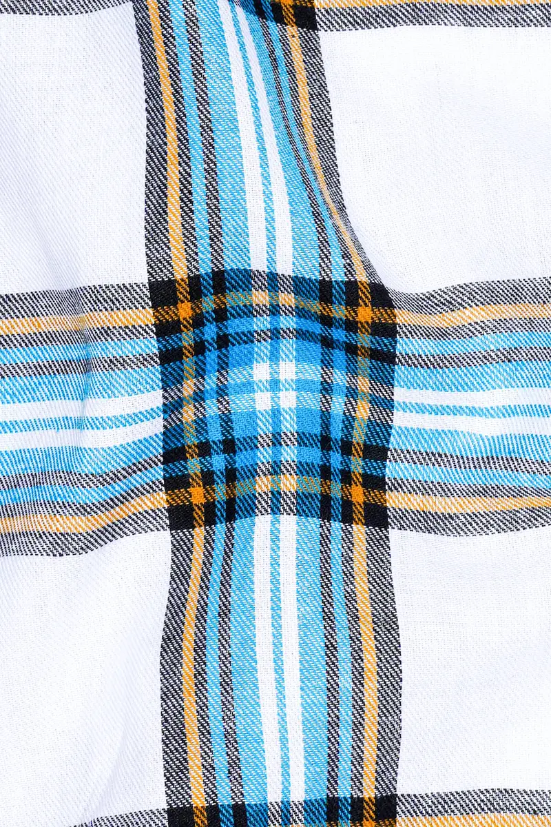 Bright White And Celestial Blue Twill Plaid Premium Cotton Shirt 2