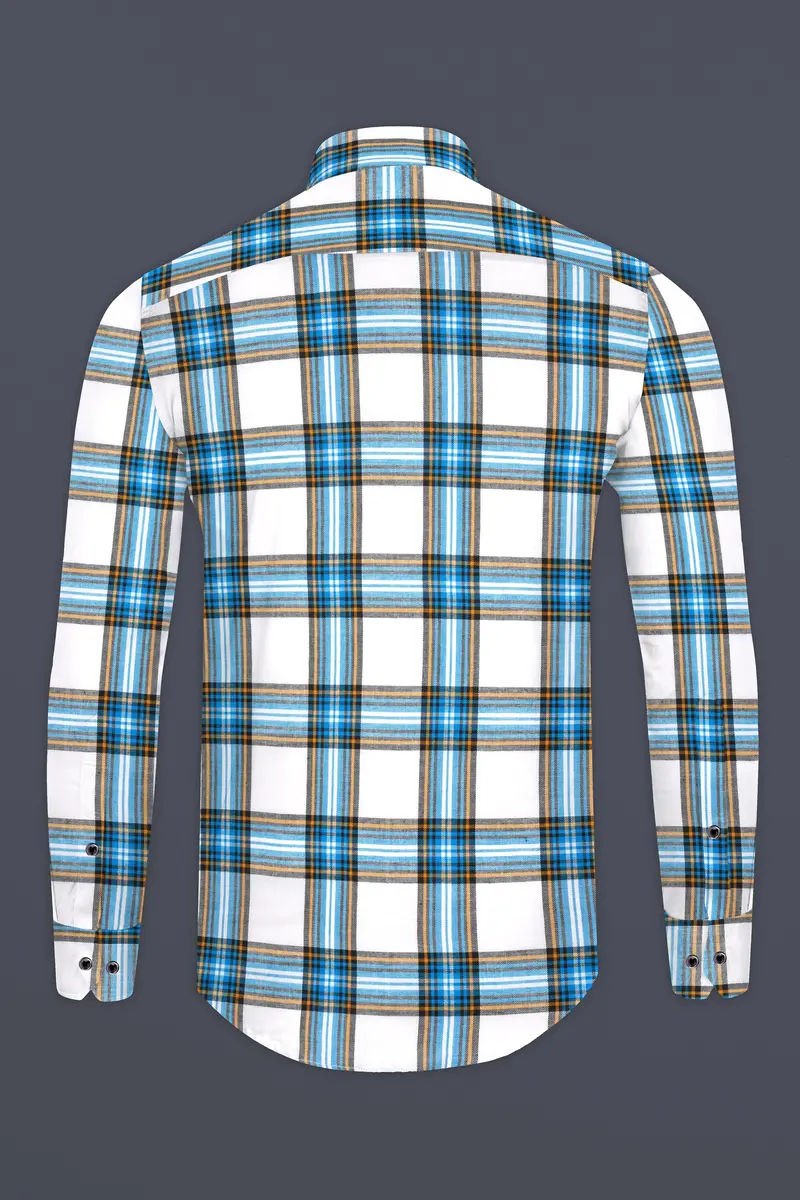 Bright White And Celestial Blue Twill Plaid Premium Cotton Shirt 5