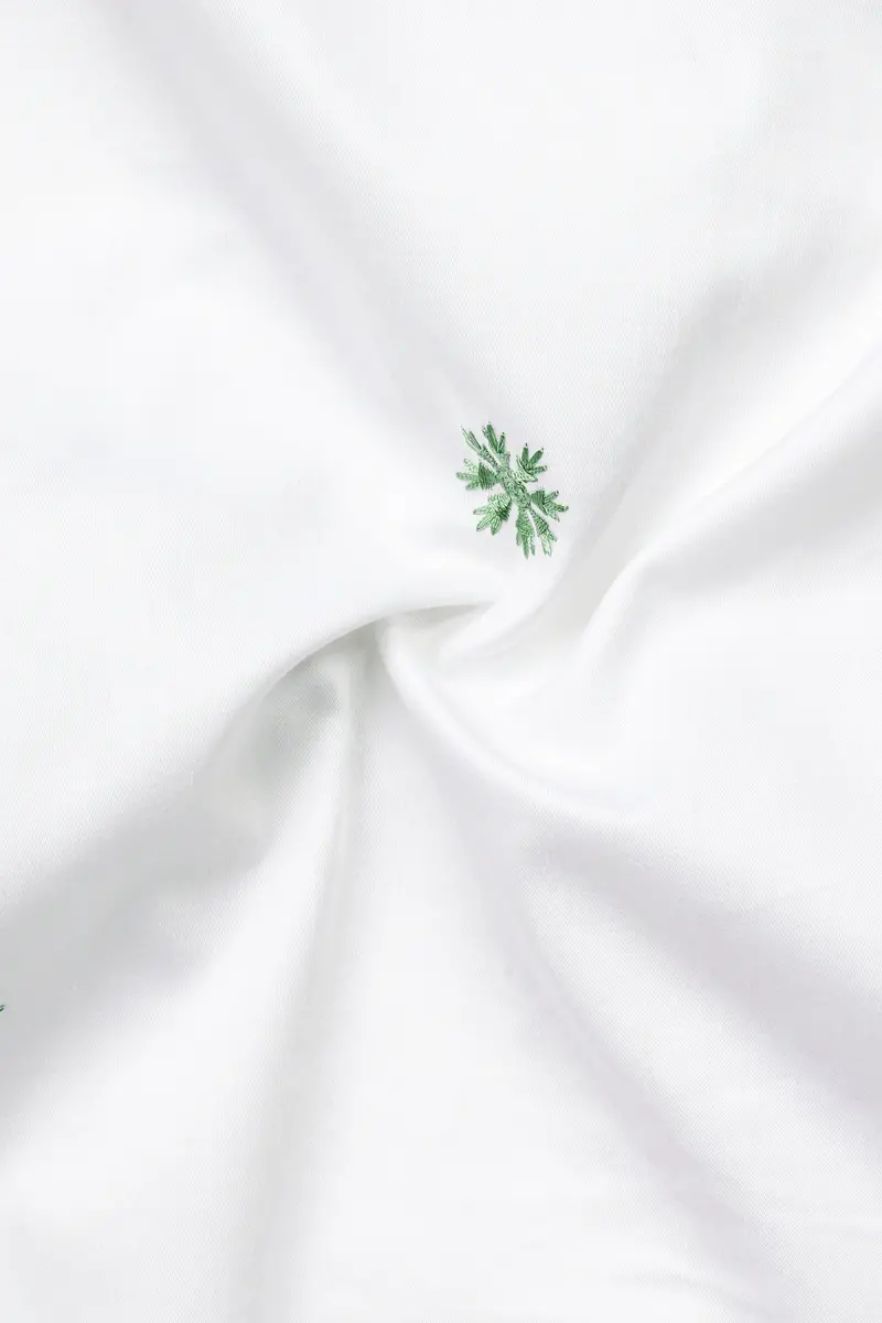 Bright White And Chalet Green Butta Embroidered Premium Cotton Shirt 2