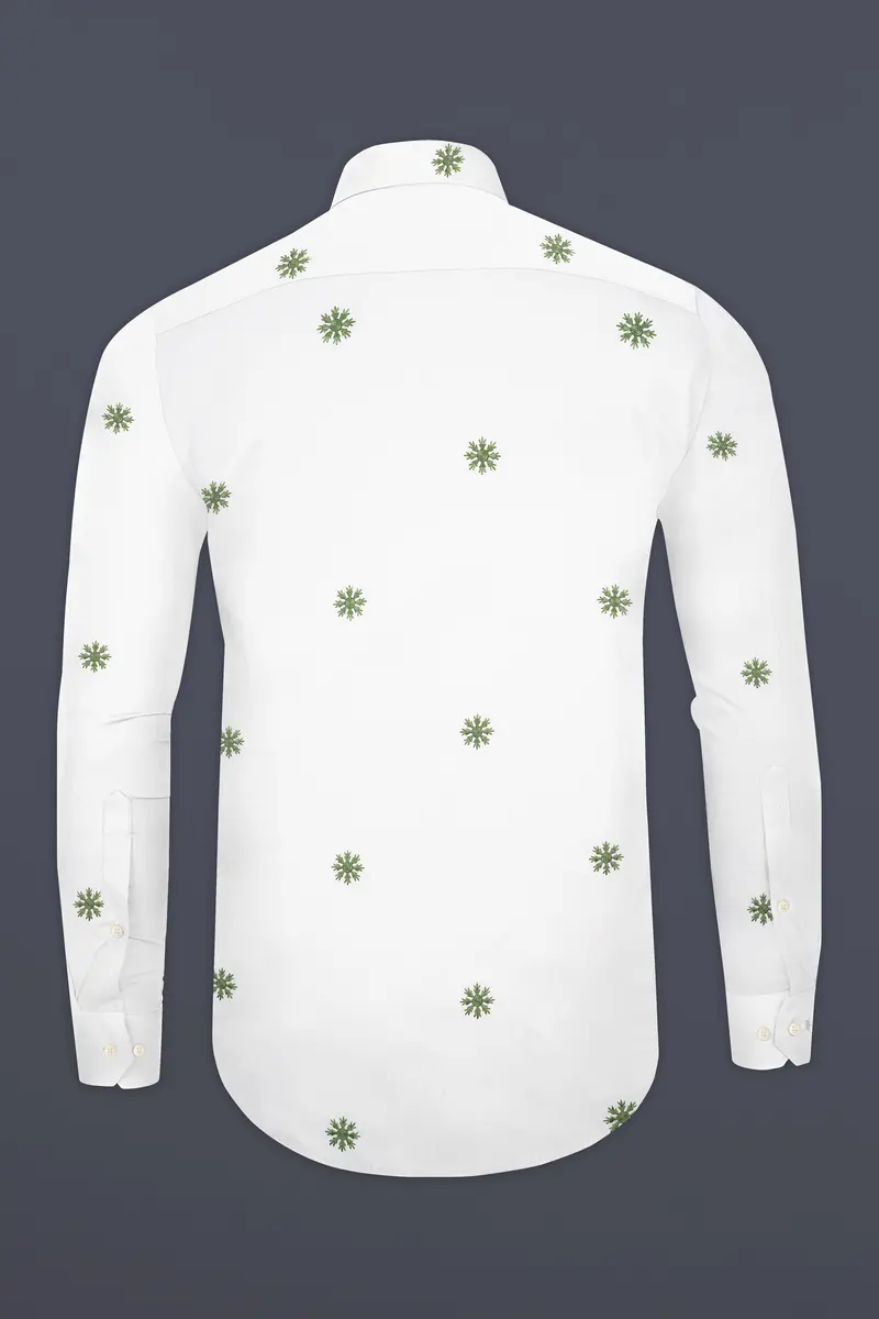 Bright White And Chalet Green Butta Embroidered Premium Cotton Shirt 5