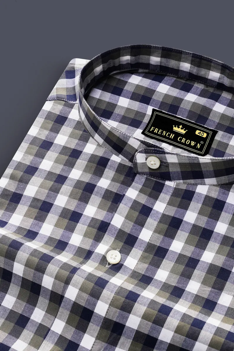 Bright White And Cloud Burst Blue Gingham Premium Cotton Shirt 1