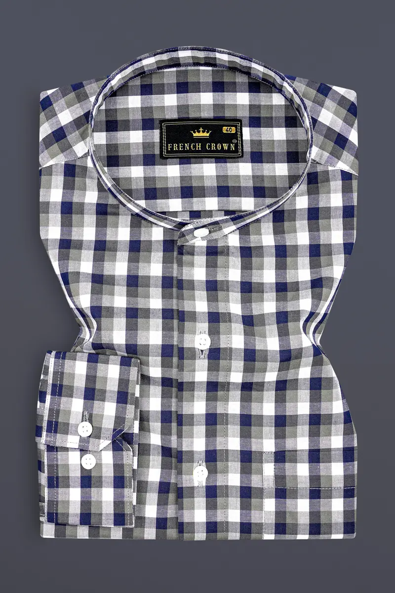 Bright White And Cloud Burst Blue Gingham Premium Cotton Shirt 3