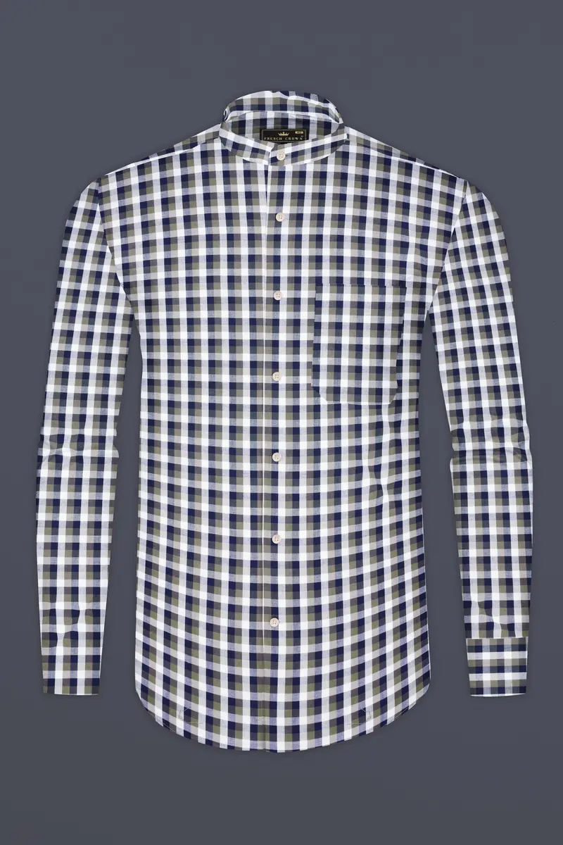 Bright White And Cloud Burst Blue Gingham Premium Cotton Shirt 4