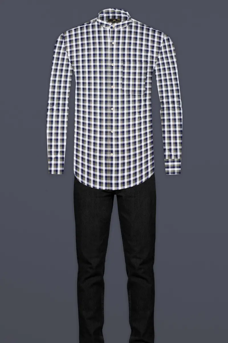 Bright White And Cloud Burst Blue Gingham Premium Cotton Shirt 6