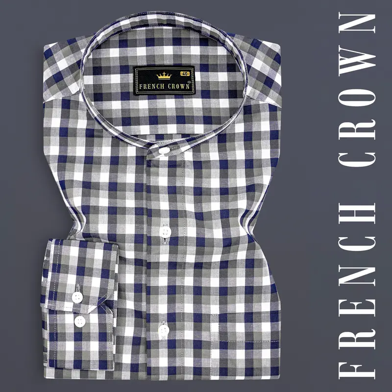 Bright White And Cloud Burst Blue Gingham Premium Cotton Shirt 7