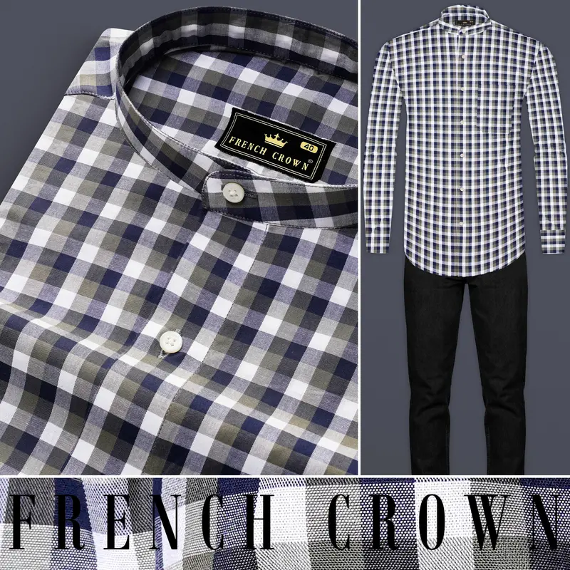 Bright White And Cloud Burst Blue Gingham Premium Cotton Shirt 8