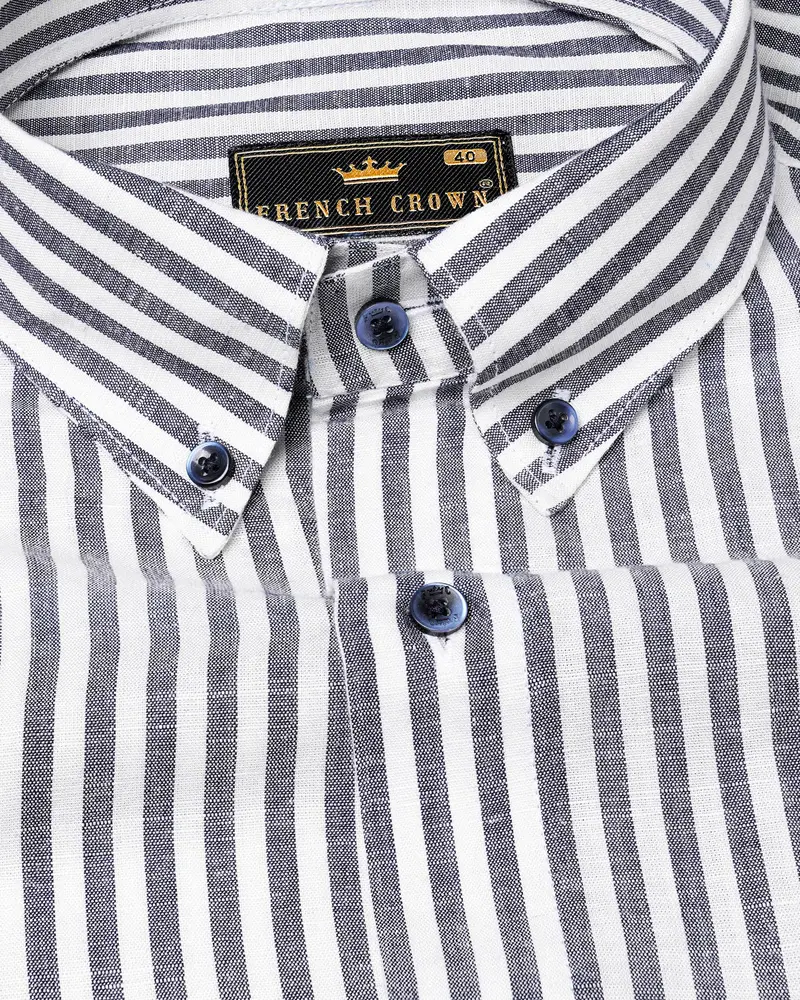 Bright White And Comet Gray Striped Luxurious Linen Shirt 1