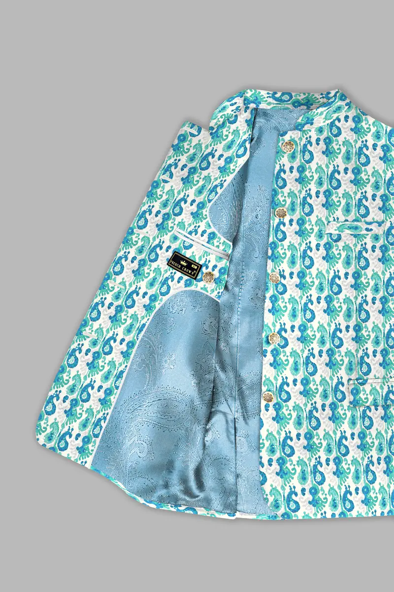 Bright White And Curious Blue Designer Thread Embroidered Bandhgala Jodhpuri 4