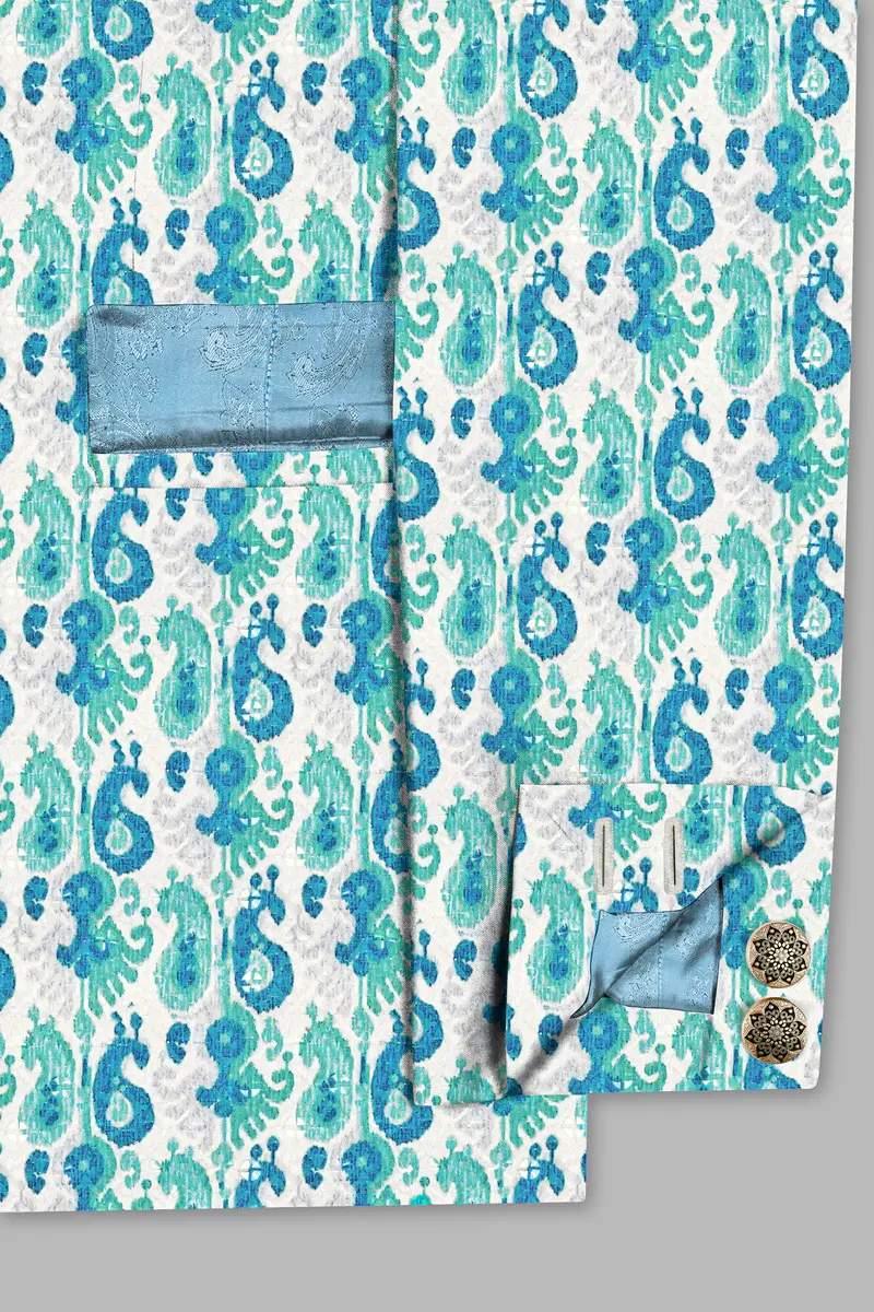 Bright White And Curious Blue Designer Thread Embroidered Bandhgala Jodhpuri 5