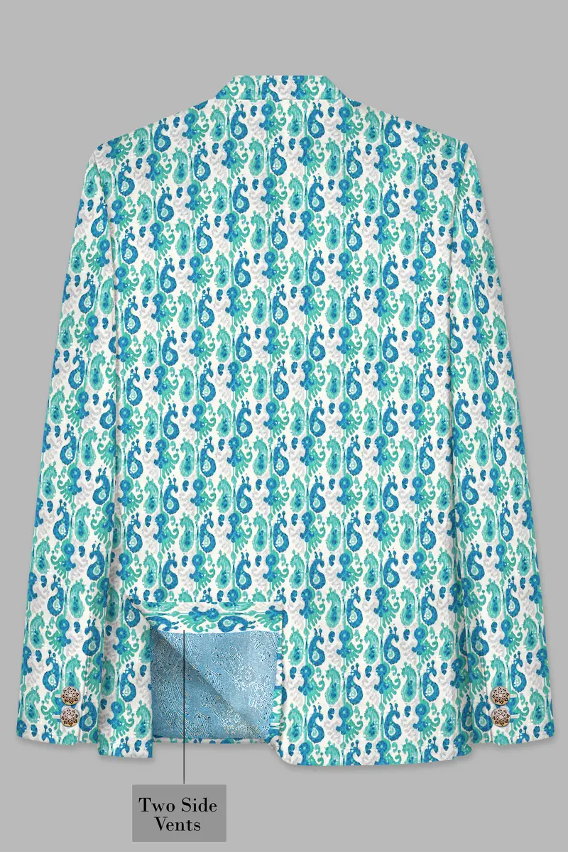 Bright White And Curious Blue Designer Thread Embroidered Bandhgala Jodhpuri 7