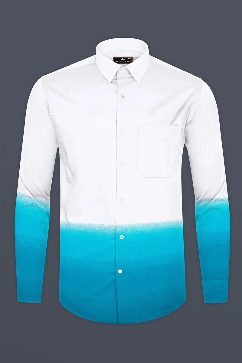Bright White And Dark Turquoise Blue Chambray Textured Premium Cotton Shirt 2