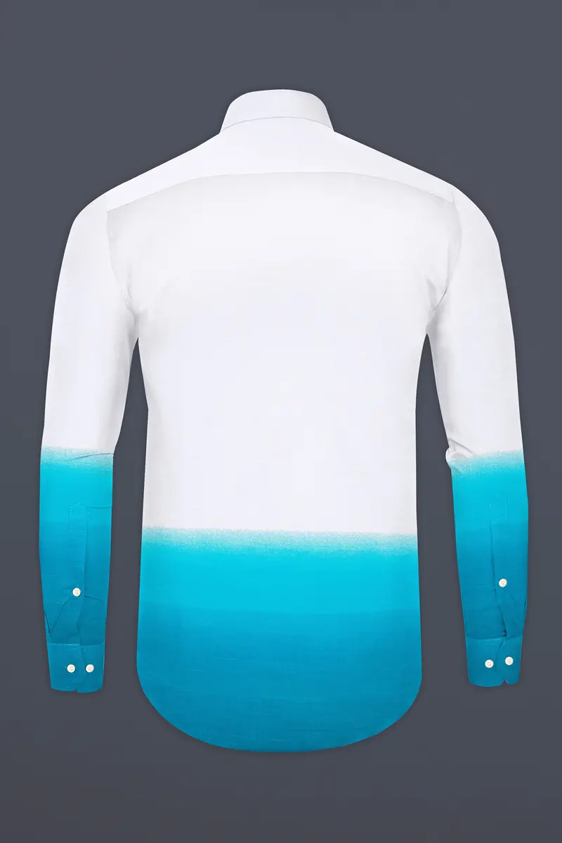 Bright White And Dark Turquoise Blue Chambray Textured Premium Cotton Shirt 6