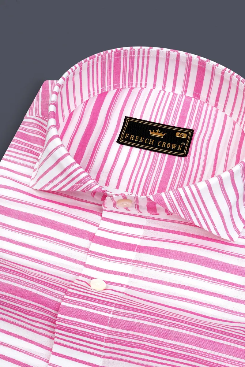 Bright White And Deep Blush Striped Premium Cotton Shirt 1