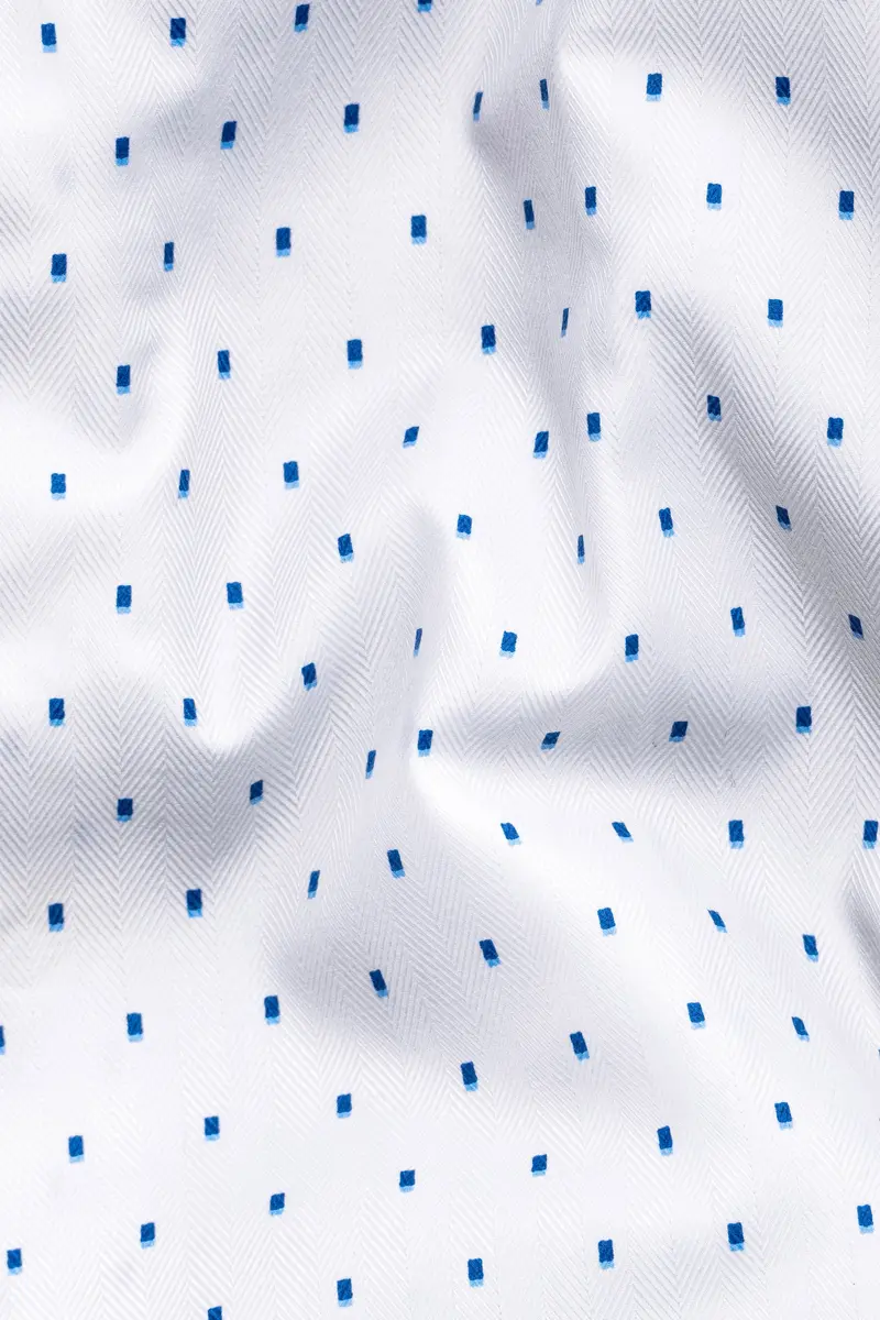 Bright White And Downriver Blue Printed Herringbone Shirt 2